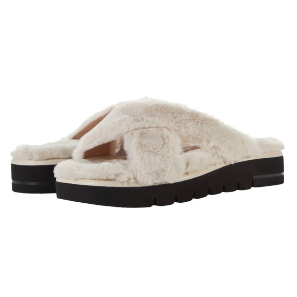 Stuart Weitzman Faux Fur Platform Slide Sandal Cream SZ 9 - Picture 13 of 13